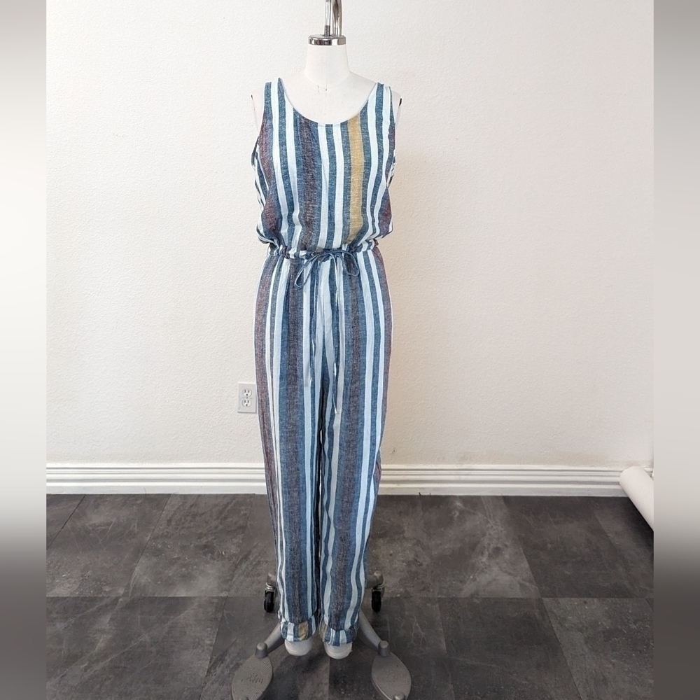 NEW Drew Striped Drawstring Tapered Leg Jumpsuit Blue Red S summer coastalcore